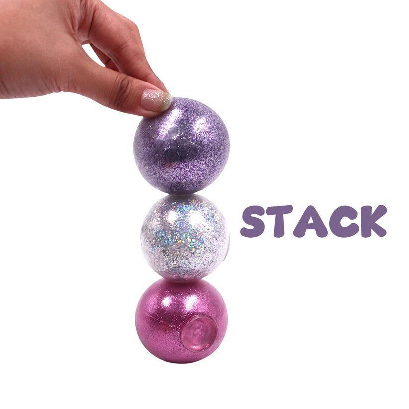 Scoobies Dazzle Drop Balls: 3 Glitter Squishy + 1 Fuzzy Spiky Sensory Ball (Set of 4)