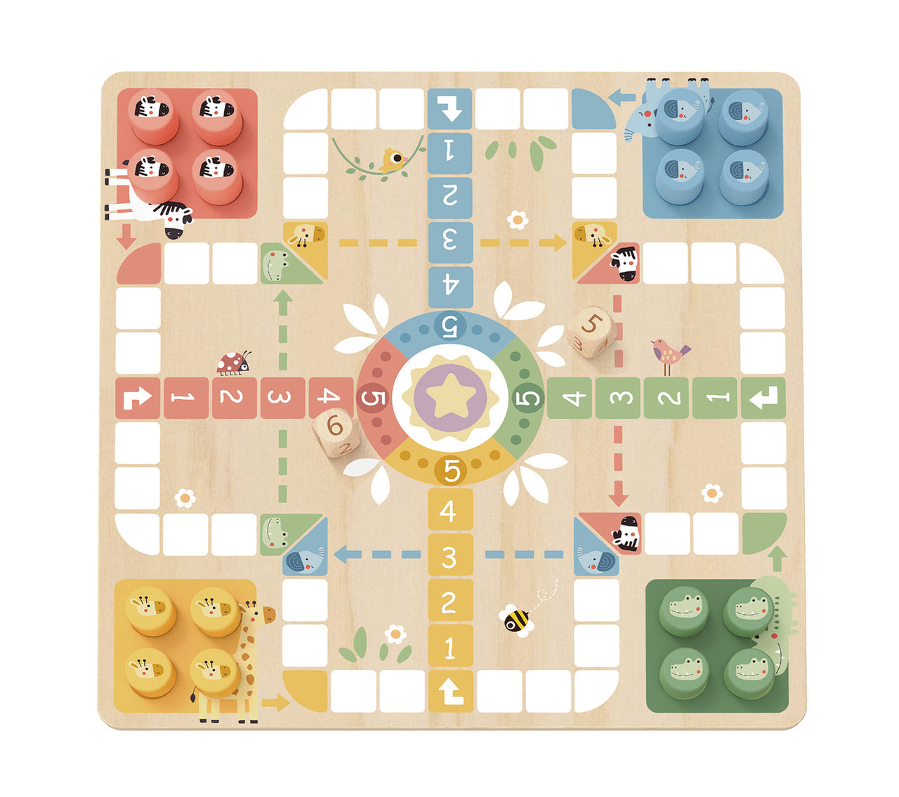 2 in 1 Wooden Board Game-Snakes & Ladders + Ludo