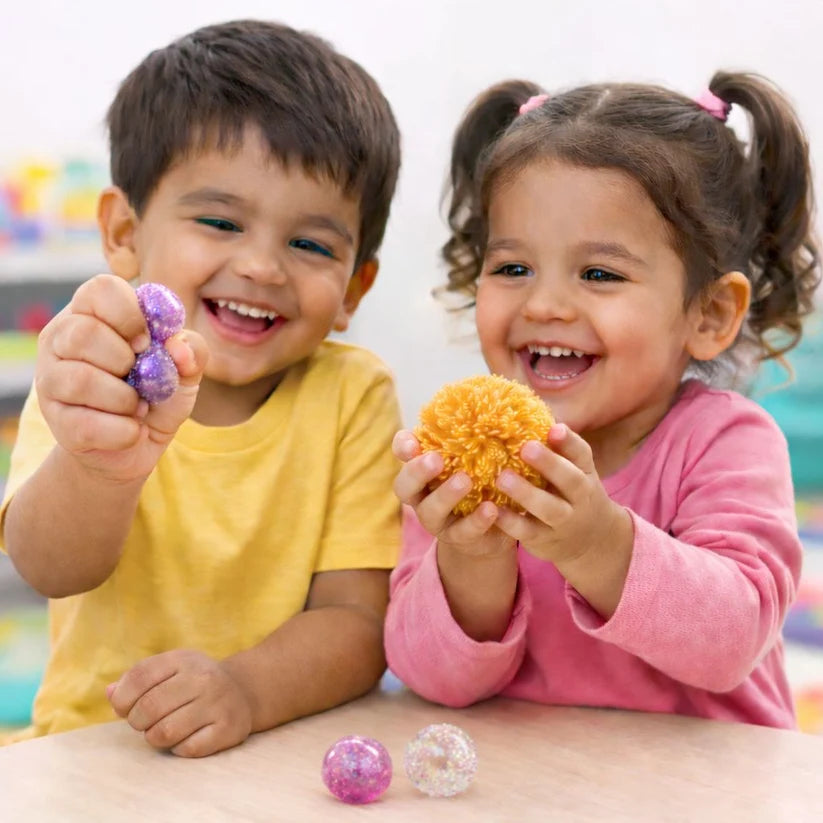 Scoobies Dazzle Drop Balls: 3 Glitter Squishy + 1 Fuzzy Spiky Sensory Ball (Set of 4)
